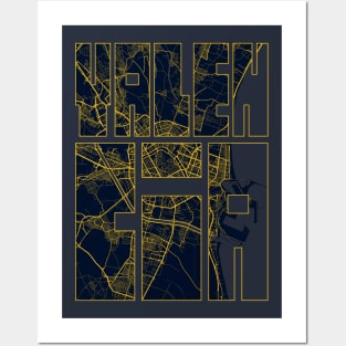 Valencia, Spain City Map Typography - Gold Art Deco Posters and Art